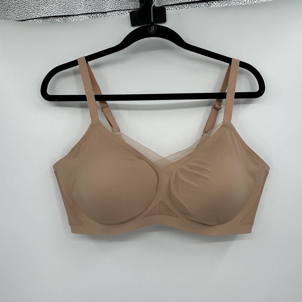 Honeylove Womens Crossover Wireless Bra Size 38D/DD Sand Mesh Comfort